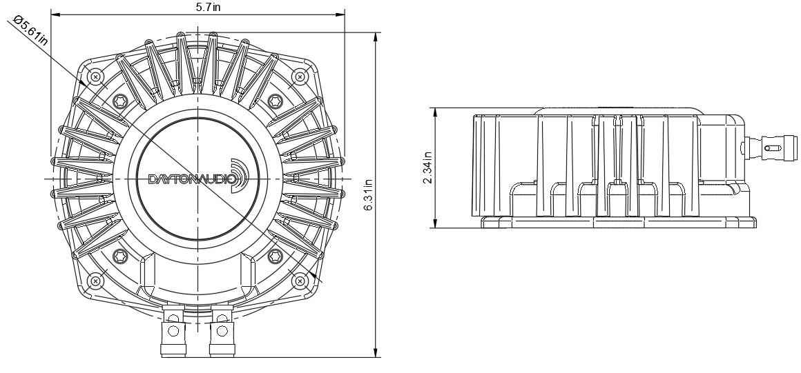 Dayton Audio BST-1 Dimensional Drawing in Inches